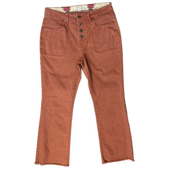 Frye and Co Harper Mid Rise Crop Flare Burnt Orange Button Fly Jeans size 10 - Picture 2 of 11